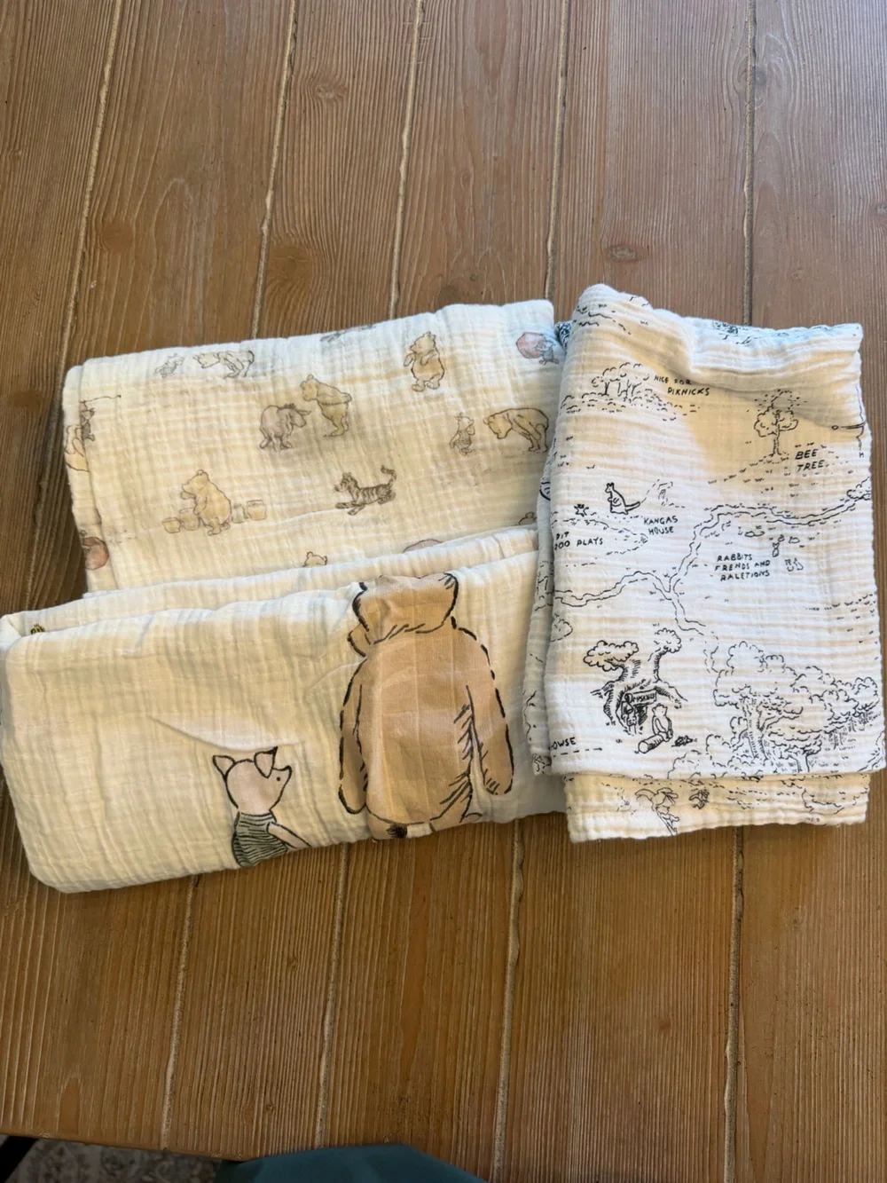 Pottery Barn Disney White and Tan Winnie the Pooh Muslin Swaddles